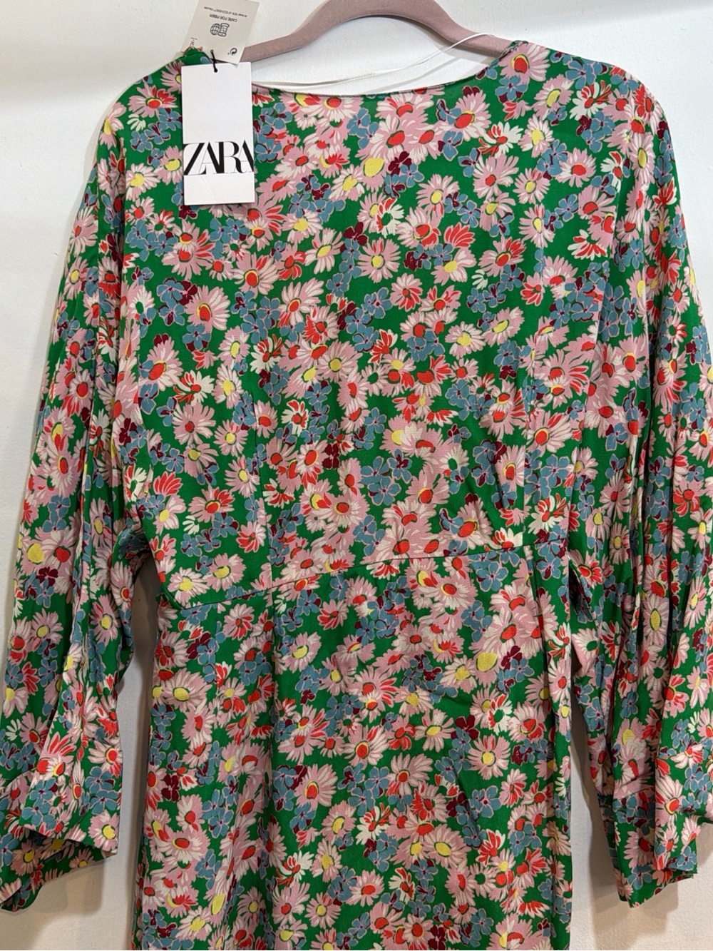 Zara Green Floral Midi Dress with Multicolor Daisies
